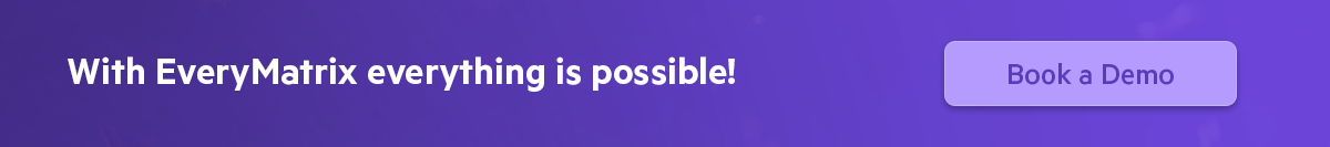Promotional callout banner with text "With EveryMatrix everything is possible!" and a call-to-action button to book a demo.