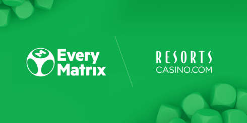 Green background with EveryMatrix logo and Resorts casino.com logo