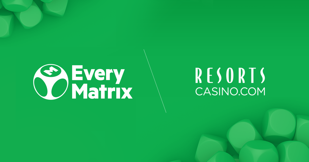 Green background with EveryMatrix logo and Resorts casino.com logo