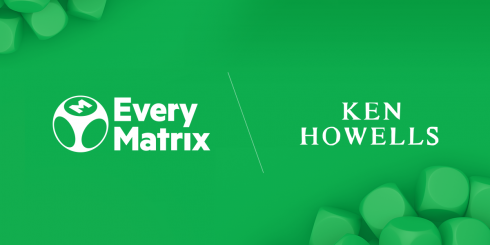 Green background with cubes at top left and bottom right corners, with EveryMatrix logo and Ken Howells logo