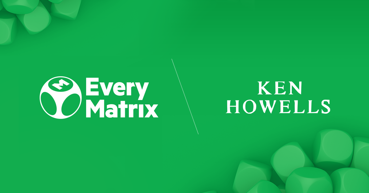 Green background with cubes at top left and bottom right corners, with EveryMatrix logo and Ken Howells logo