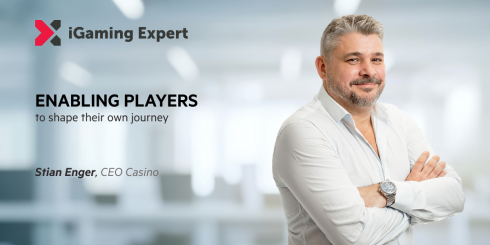 Image of Stian Enger, CEO Casino EveryMatrix, with a blurry background portraying an office room, iGaming Expert logo, and the text: Enabling players to shape their own journey