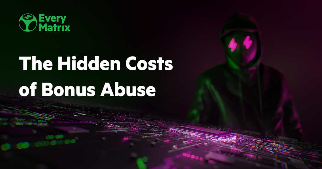 A hooded figure with glowing eyes over a circuit board, representing bonus abuse fraud threats facing iGaming operators.